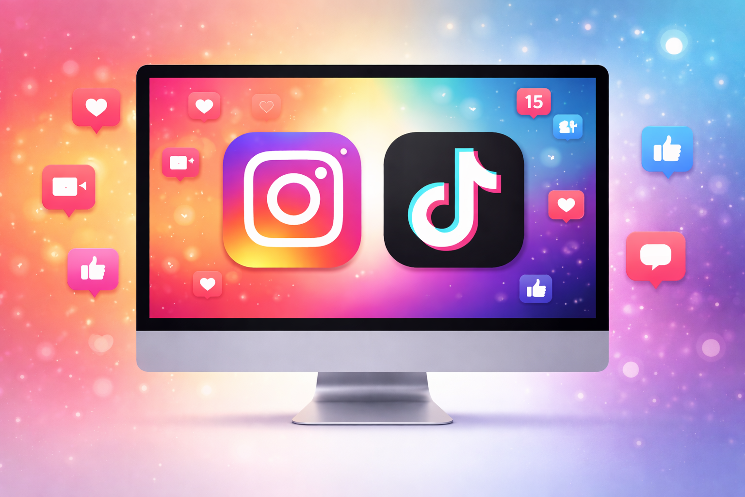 Bildschirm mit Social Media Symbolen.