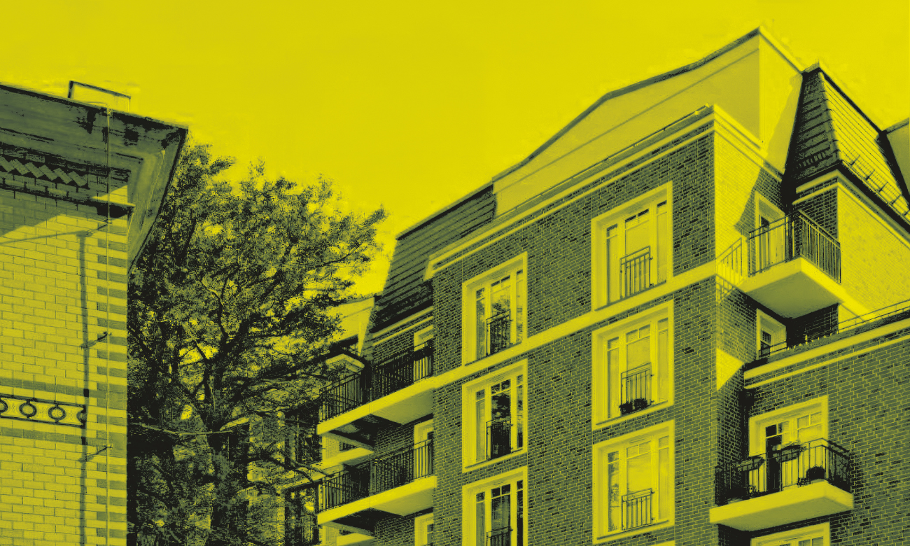 Hausfassade mit gelbem Filter